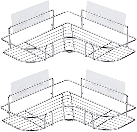 LAIGOO Adhesive Corner Shower Caddy Hanging, SUS304 Stainless Steel, No Rust Bathroom Shelves Wall Mounted Shower Shelf for Shower Organizer/Bathroom Organizer and Storage, 2 Pack