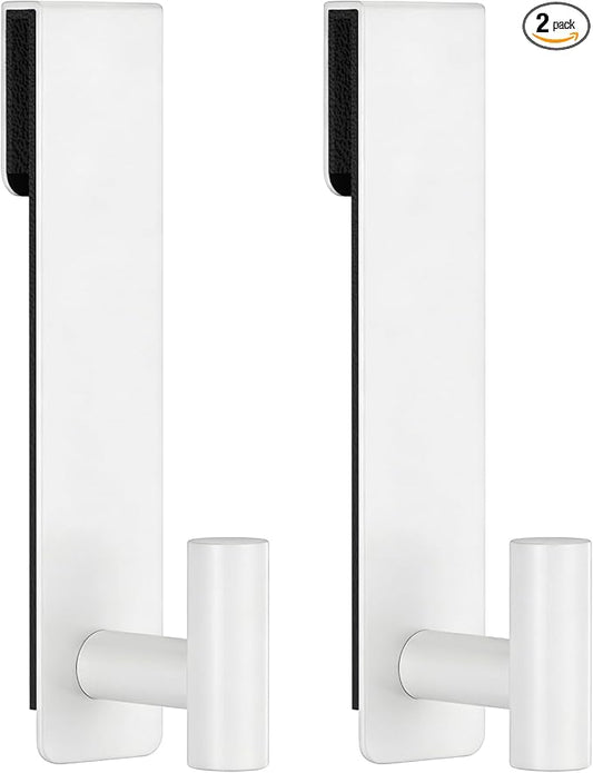HUFEEOH 2-Pack Over The Door Hooks, Stainless Steel Door Hanger for Towels & Coats, Bathroom Towel Rack Coat Rack, Tool-Free Hooks for Hanging (White, Fits 3/8" Thick Door - T Shape 2 Pack)