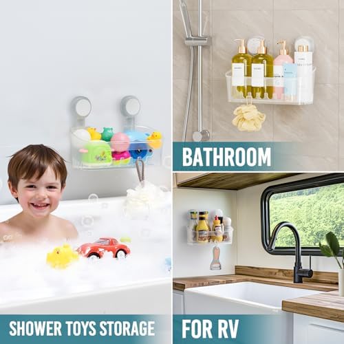 TAILI Shower Caddy Suction Cup Bathroom Organizer Shelf Frosted Clear