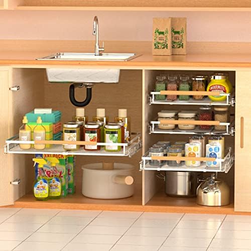 Pull-Out Cabinet Organizer, Stainless, 17.2-28.1 In, 1 Pack