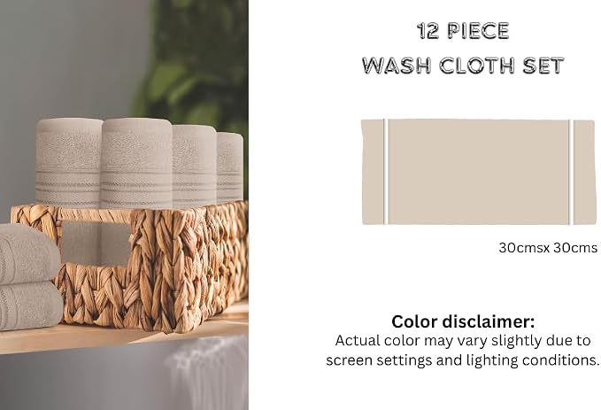 BOUTIQUO Ultra Soft Cotton Washcloths, Contains 12 Piece Face Cloths 12x12 inch, Ideal for Everyday use Face Towels, Compact & Lightweight Multi Purpose Washcloths - Multi Color