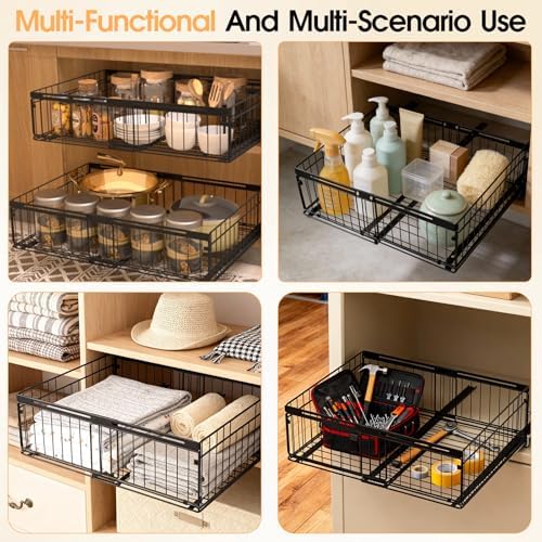 Expandable Pull Out Cabinet Organizer Adjustable Width 13"-20", Kitchen Organization with Adhesive.Bathroom Under Sink Organizers and Storage,Bedroom Slide out Drawers,Pantry