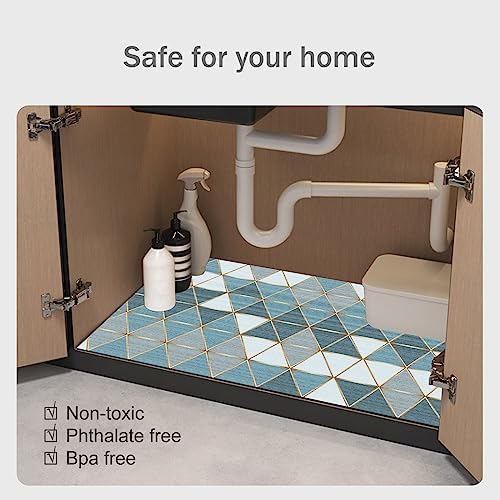 Under The Sink Mat, 24 X 36 in, Durable & Waterproof Premium Mats to Protect Kitchen & Bathroom Cabinets, Absorbent & Easy to Clean Shelf Liner(Blue & White)