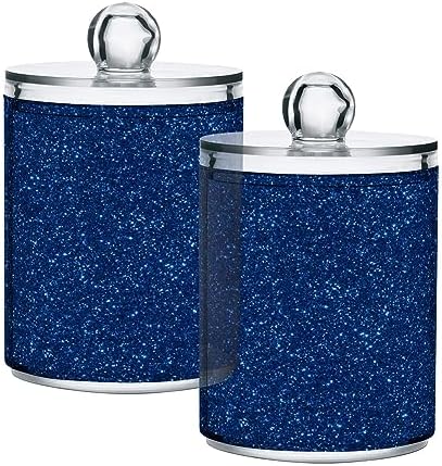 2 Pack Qtip Holder Dispenser Navy Blue Glitter Texture 10 Oz Bathroom Organizer with Lids Storage Canister for Cotton Ball,Cotton Swab,Cotton Round Pads,Floss