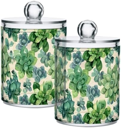 ALAZA 4pcs Flowers Boho Green Qtip Holder Dispenser 14 oz Bathroom Storage Clear Apothecary Jars Containers Cotton Ball,Cotton Rounds,Floss Picks, Hair Clips, Food