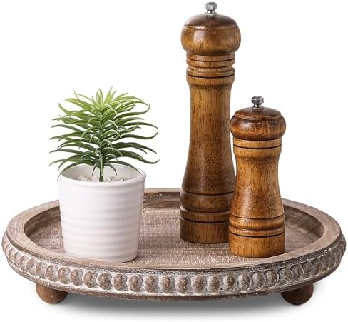 Decorative Coffee Table Tray, Brown Round Wooden Tray for Decor