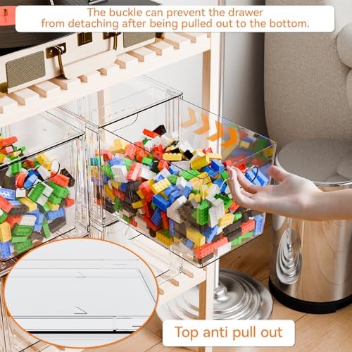 Yieach 4 Pack Large Stackable Storage Drawers,11″Deep Under Cabinet Organizer,Baby Bottle Organizer,Clear Stacking Pull Out Drawer,Acrylic Storage Containers Bins for Organizing Snack,Medicine,Makeup