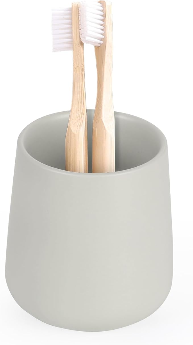 INGOFIN Ceramic Toothbrush Holder, 12 oz Grey Bathroom Toothpaste Cup | Toothbrush and Toothpaste Holder Cup for Bathroom Vanity and Hotel Countertop Organizer, for Cosmetic Makeup Office Pencils