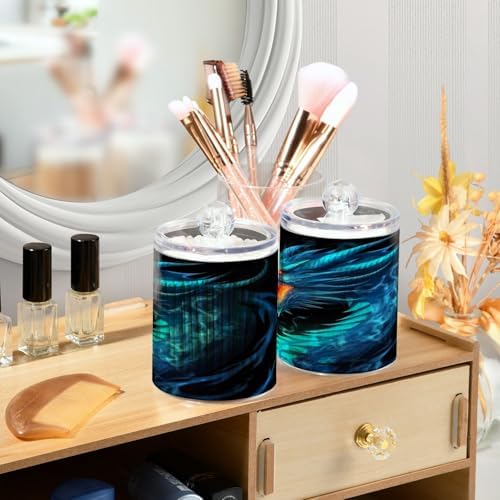 Blueangle 4 Pack Blue Dragon Qtip Holder Dispenser for Cotton Ball, Cotton Swab - Plastic Apothecary Jar Set for Bathroom Canister Storage Organization（900）