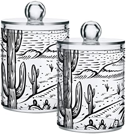 Apothecary Jars Bathroom Storage Organizer with Lid - 14 oz Qtip Holder Dispenser, Western Desert Clear Plastic Canister for Cotton Swab, Cotton Ball, 2PCS