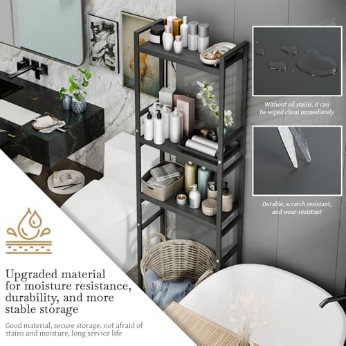 Above Toilet Storage Rack, 3-Tier Over The Toilet Shelf Organizer with Adjustable Height, Freestanding Bathroom Space Saver for Towels & Essentials (Black-2)