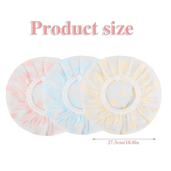 Waterproof Shower Caps, 3 Pcs Plastic Reusable Shower Caps Elastic Band Bath Caps for Women Ladies Spa Salon | Reusable Waterproof, Foldable For Travel, for Shower, Makeup, Cooking, Hair Care