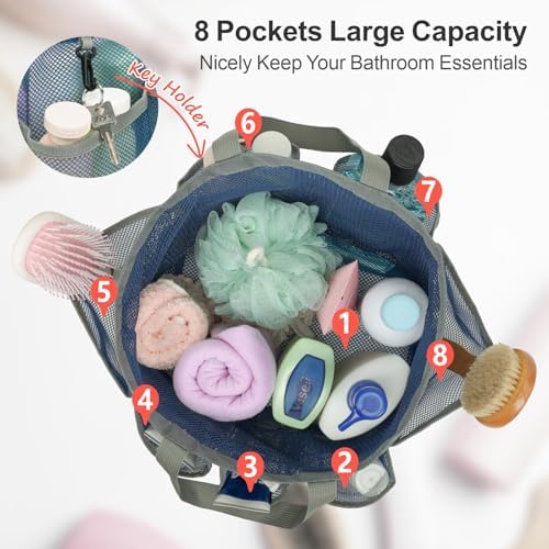 Mesh Shower Caddy Portable with Drawstring - 2-Handle Shower Bag for Dorm