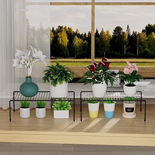 Kitchen Cabinet Shelf Organizer Set of 2, Medium (13 x 9.4 inch) Metal Wire Pantry Storage Shelves, Dish Plate Racks for Cabinets, Freezer, Counter, Cupboard Organizers and Storage, Black
