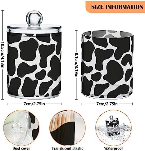 Cow Print 4 Pack Plastic Qtips Holder Bathroom Organizer Canisters for Cotton Balls/Swabs/Pads/Floss,Plastic Apothecary Jars for Vanity