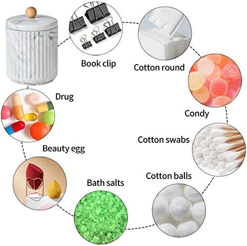 Marble ceramics Bathroom Canister with Lid Qtip Holder Dispenser Jar