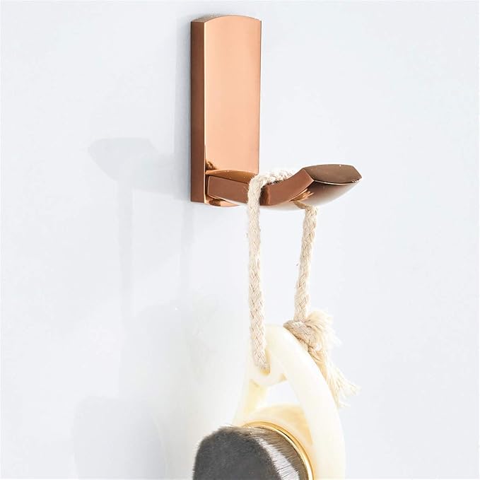 Flybath Coat Hooks Brass Shower Towel Robe Hook for Hanging Stylish Bathroom Kitchen Hooks Wall Mounted, Rose Gold - 2 Pack