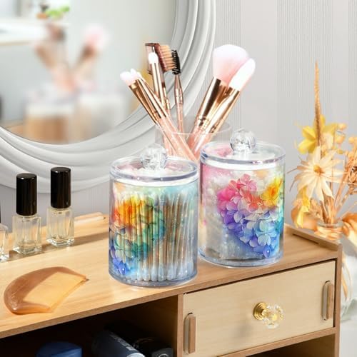 MNSRUU 2 Pack Qtip Holder Organizer Dispenser Pink Hearts Bathroom Storage Canister Cotton Ball Holder Bathroom Containers for Cotton Swabs/Pads/Floss