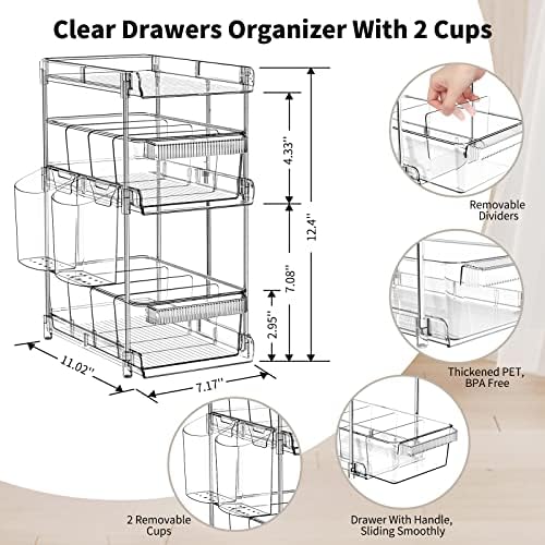 WAKISA 2Pcs Pull Out Organizer and Storage with Cups and Removable Dividers