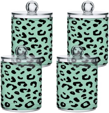Green Black Leopard Print Qtip Holder Apothecary Jars Bathroom Storage Floss Makeup Organizer for Cotton Ball Swab Acrylic 2 Packs