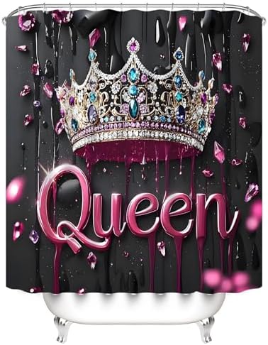 AZHM 4pcs Shower Curtain Set Queen Crown Bathroom Sets with Rugs 71 * 71 in