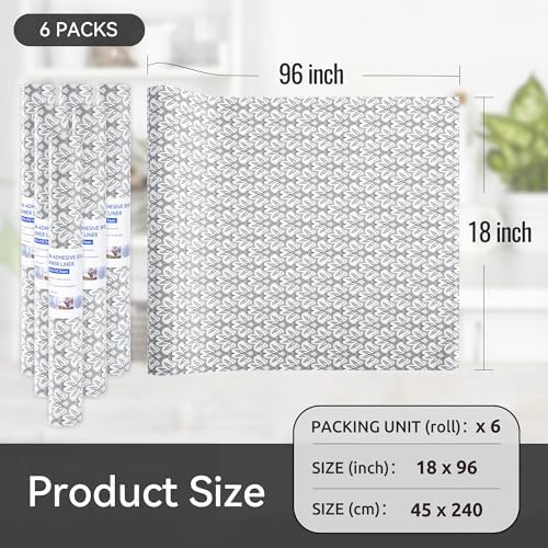 FIFTY FEET 18"x96" Non-Adhesive Shelf Liner for Kitchen Cabinets and Drawers, Washable Non-Slip PVC Cabinet Liner (Black Floral)(6 Roll)