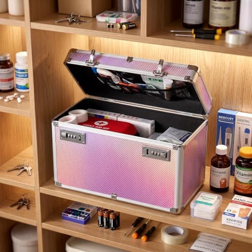 Medicine Lock Box with 3-Digit Combination Lock – Lockable Storage Box for Medication, Lock Box for Valuables,Locking Medicine Box for Home Office Travel, 14" x 7" x 9"