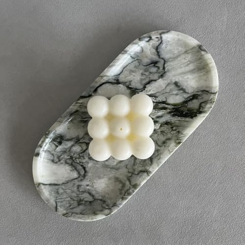 Natural Marble Oval Tray Ornaments Vintage Small Tray Storage Dish for Counter, Vanity, Dresser, Nightstand and Desk (Green Emerald)