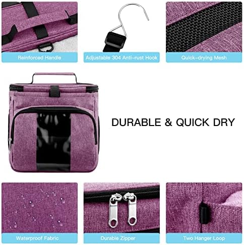 Bukere Portable Shower Caddy College Dorm Room Essential, Shower Caddy Tote Bag for Student, Girl, Women, Separate Compartment, Large Capacity, Quick Dry Mesh Base for Travel, Gym, Camp, Purple