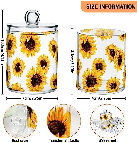 Sunflower 4 Pack Plastic Qtips Holder Bathroom Organizer Canisters for Cotton Balls/Swabs/Pads/Floss,Plastic Apothecary Jars for Vanity