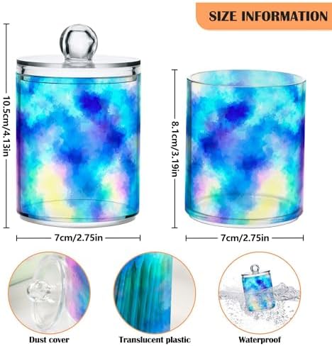 MNSRUU 4 Pack Qtip Holder Organizer Dispenser Blue Vintage Watercolor Bathroom Storage Canister Cotton Ball Holder Bathroom Containers for Cotton Swabs/Pads/Floss