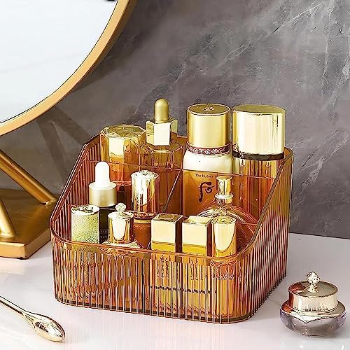Makeup Organizer Cosmetics Storage Box, Large Capacity Make Up Brush Holder Organizer Vanity Accessories, Bathroom Countertops, Desk Storage Container, Cosmetic Display cases(Yellow-L)