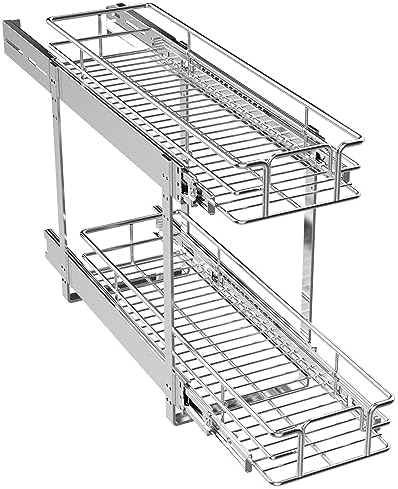 ROOMTEC Pull Out Cabinet Organizer (7½"W x 21½"D),2 Tier Pull Out Storage Shelf Drawer Basket,Sliding Shelves for Base Cabinet Organization in Kitchen, Bathroom, Pantry
