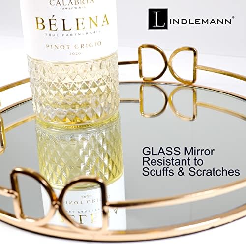 Decorative Tray Metal Mirrored Round Serving Trays with Butterfly Handles Perfume Jewelry Trinket Organizer for Bathroom Vanity Home Décor (Gold, 12")