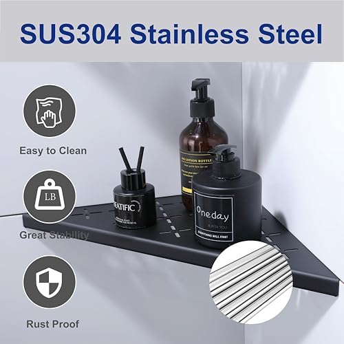 12" Corner Shower Shelf, 2-Pack Shower Shelves SUS304 Stainless Steel Bathroom Shelves for Tile Walls, Recessed Corner Shelf Organizer Rack, Large Size (Matte Black)