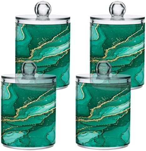 MNSRUU 4 Pack Qtip Holder Organizer Dispenser Turquoise Marble Bathroom Containers Bathroom Vanity Storage Canister Apothecary Jars for Cotton Swabs/Pads/Floss