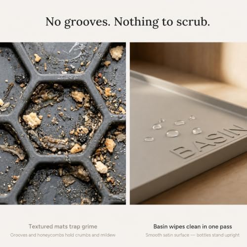 BASIN - Heavy Duty Under Sink Mat - The Original Silicone Under Sink Mats for Kitchen Waterproof - Under Sink Tray for Kitchen Waterproof - Under Sink Cover Kitchen Cabinet Liner Taupe 34x22