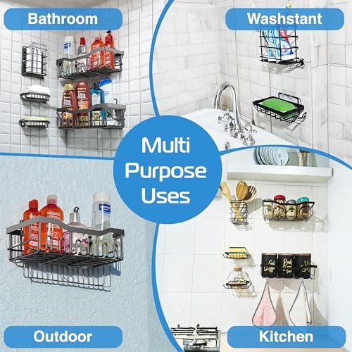 Shower Caddy, Shower Shelves, 5-Pack, Stainless Steel Bathroom Organizer, No Drilling Required, Rustproof Shelves Rack