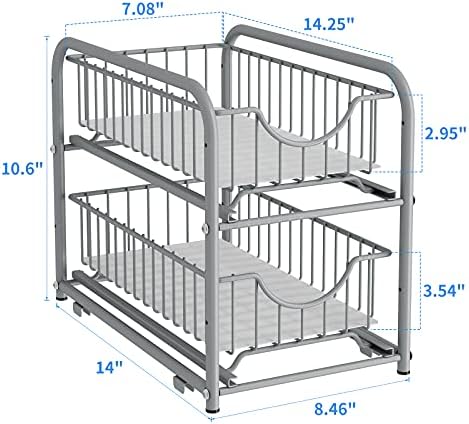 2-Tier Pull Out Organizer Under Sink Sliding Cabinet Rack,Sliver