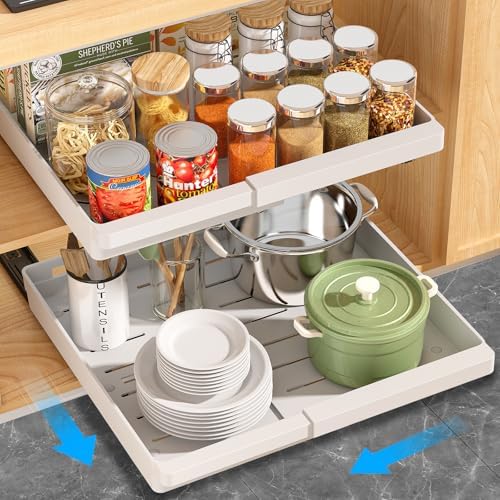 DOMNIU Pull Out Cabinet Organizers Expandable,White,16.9"Depth,2 Pack