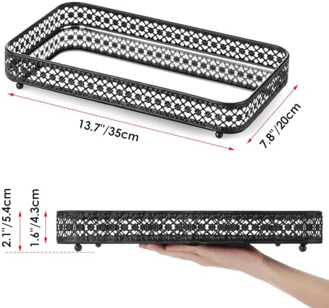 ELLDOO Black Mirror Glass Perfume & Makeup Vanity Tray, Large Size