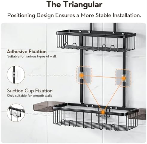 Shower Caddy Hanging, Shower Organizer Hanging, Aluminum Shower Racks for Inside Shower with Hooks for Razor, Never Rust Bathroom Organizers and Storage with Soap Holder, Black