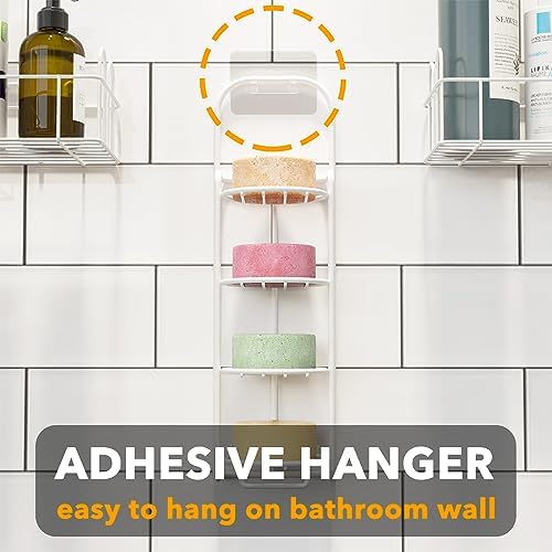 SpaceAid 4 Tier Shampoo Bar Holder for Shower, Self Draining Soap Bar Holders Caddy for Bathroom Wall and Kitchen Sink, Shampoo Bar Dish Rack, Stainless Steel Bar Soap Holder (White)