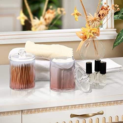 DOMIKING Pink Gradient 2 Pack Cotton Swab Holder Dispenser Plastic Jar Bathroom Storage Canister Acrylic Containers for Cotton Ball Floss Picks Hair Clips