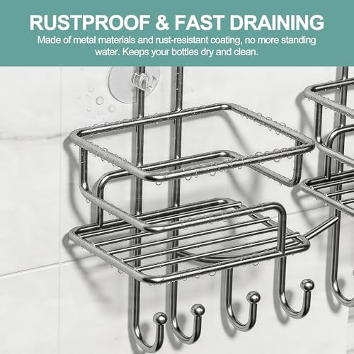 SRIWATANA Shower Caddy Hanging, Shower Organizer with Razor Hooks, Chrome