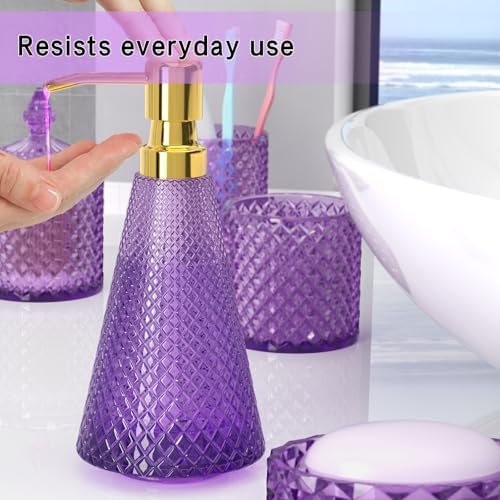 Purple Glass Bathroom Accessories Set 5 Pcs, Purple Bathroom Set, Soap Dispenser and Toothbrush Holder Set, Qtip Holder Set, Vintage Bathroom Sink Set, Cute Bathroom Decor