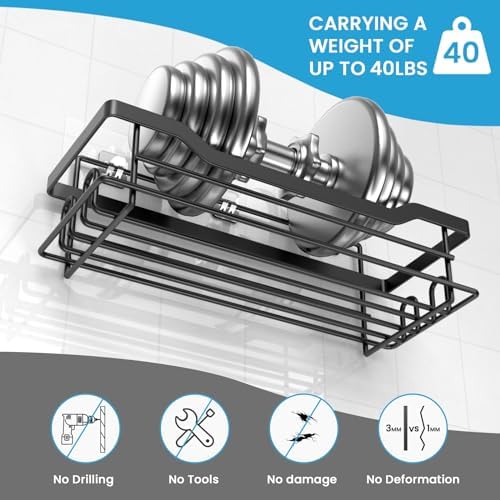 Shower Caddy Shelves Organizer Rack, Single Pack Shower Caddy,No Drilling Wall Mounted Self Adhesive Shower Shelves for Inside Shower, Matte Black
