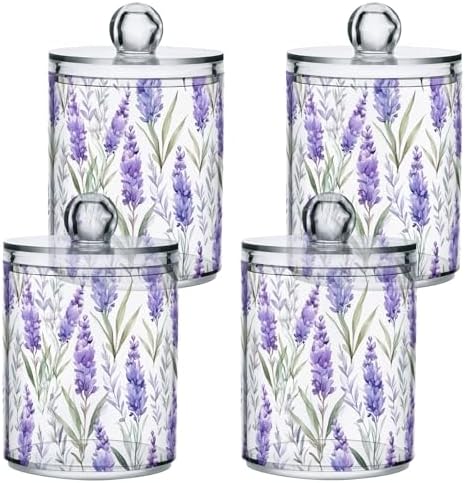 2 Pack Qtip Holder Dispenser With Lids, Watercolor Purple Lavender Plastic Storage Containers, Bathroom Canisters Organizer for Cotton Ball, Swab, Round Pads, Floss 21215316