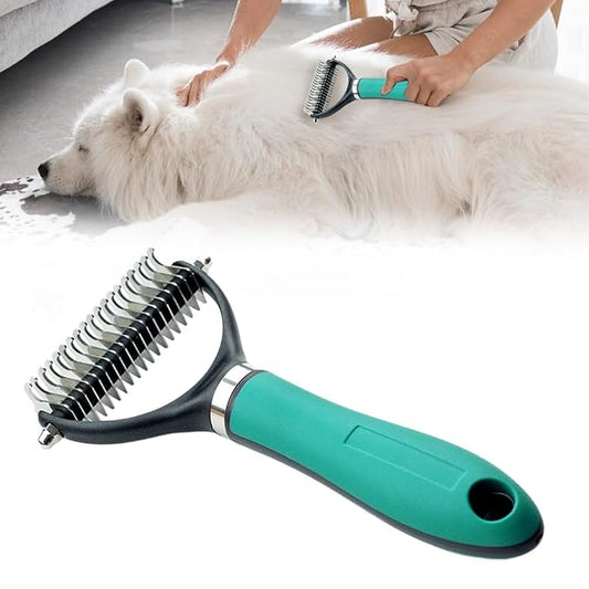 Pet Grooming Brush, 2026 New Multifunctional Double-Sided Undercoat Rake for dogs, Durable Dematting Tool for long haired cats, Easy Grip Fur Remover Comb for home use (Green)
