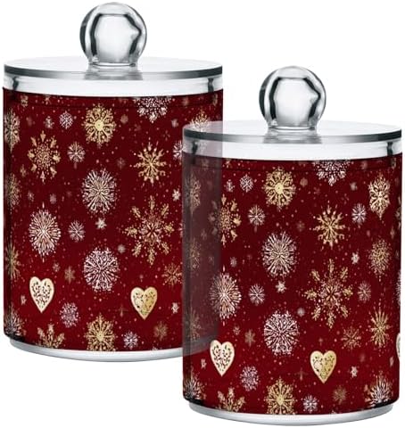 Gredecor Christmas Winter Qtip Holder Dispenser 2 Pack Gold and White Snowflakes Apothecary Jars with Lids Bathroom Vanity Countertop Canister Storage Organizer for Cotton Ball,Swabs,Pads,Floss